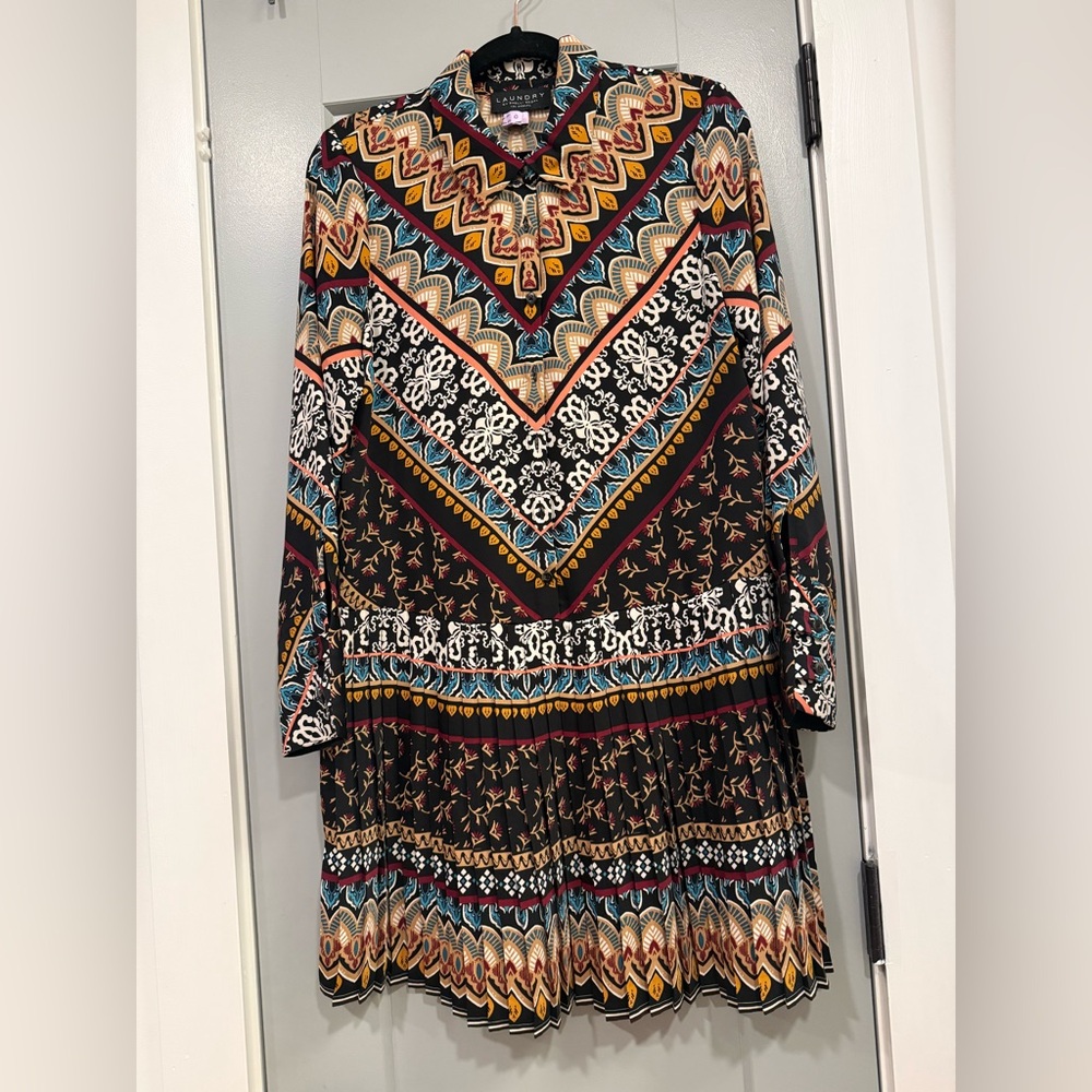 Laundry By Shelli Segal Multicolor Printed Long Sleeve Boho Dress